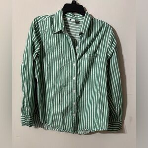 Large Old Navy green & white striped button up